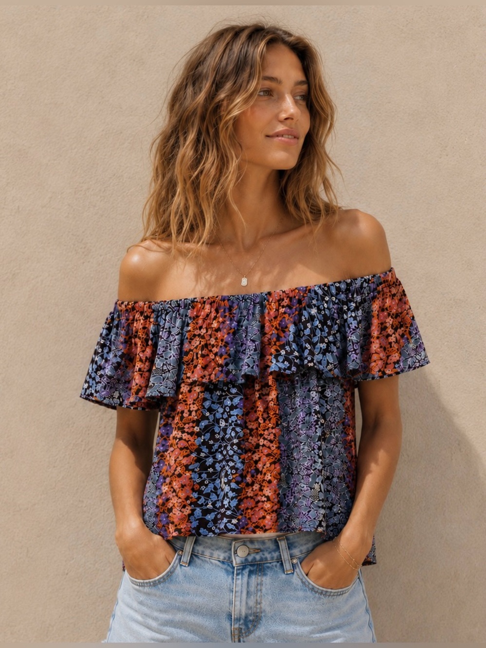 Anthropologie Maeve Vallita Off-Shoulder Ruffle Floral Top - Size Small